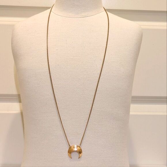 Hand-Hammered Brass 31" Upside Down Moon Necklace - Picture 2 of 7